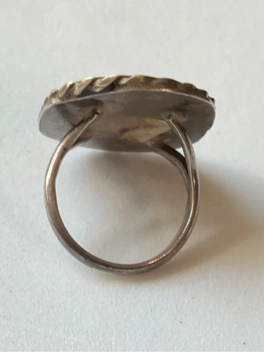 Vintage Sterling Native American Coin Gemstone Mosaic Inlay Ring Size 5.25